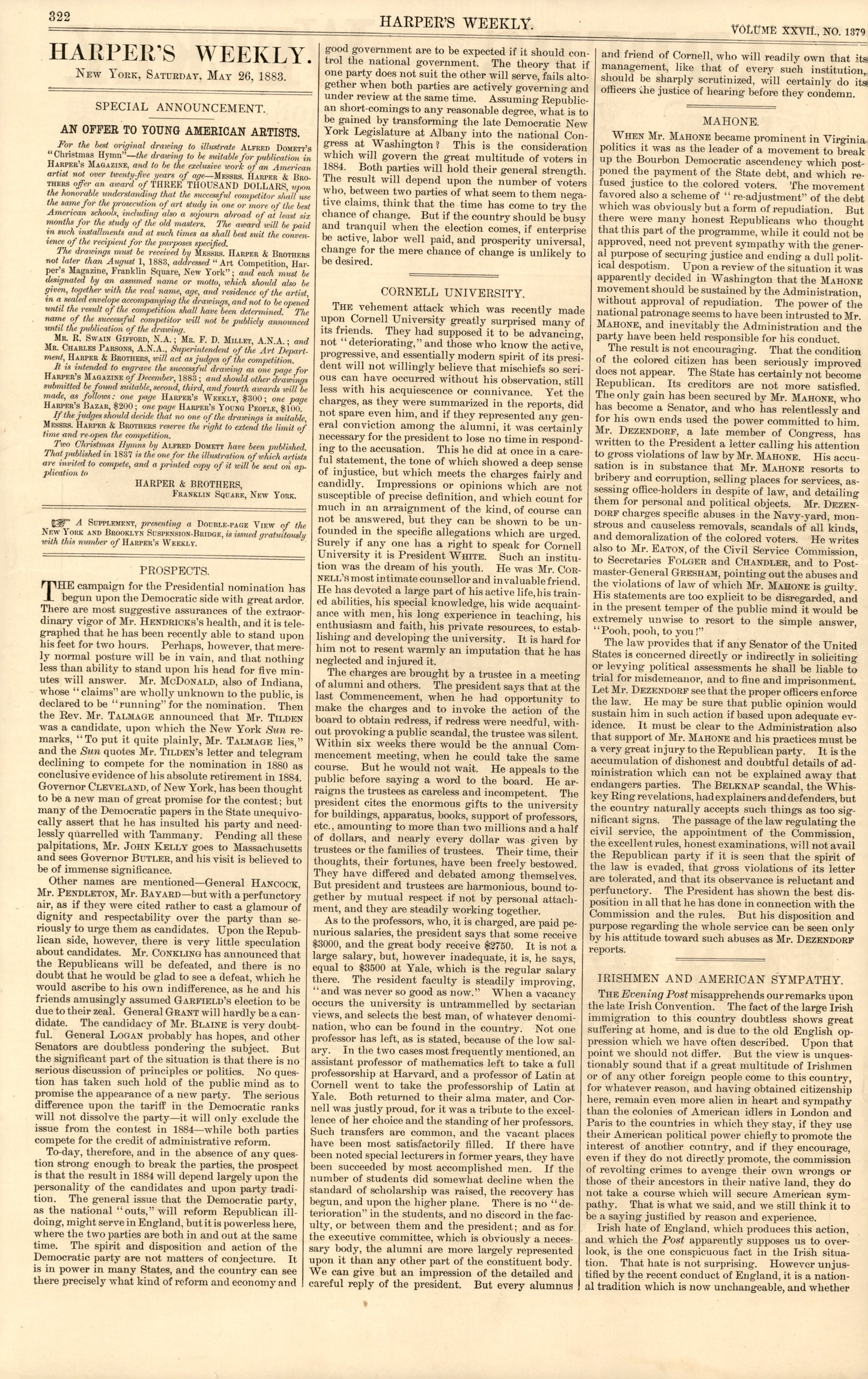 Opening of the New York and Brooklyn Suspension Bridge — Charles Graham, Harper's Weekly, 26 May 1883