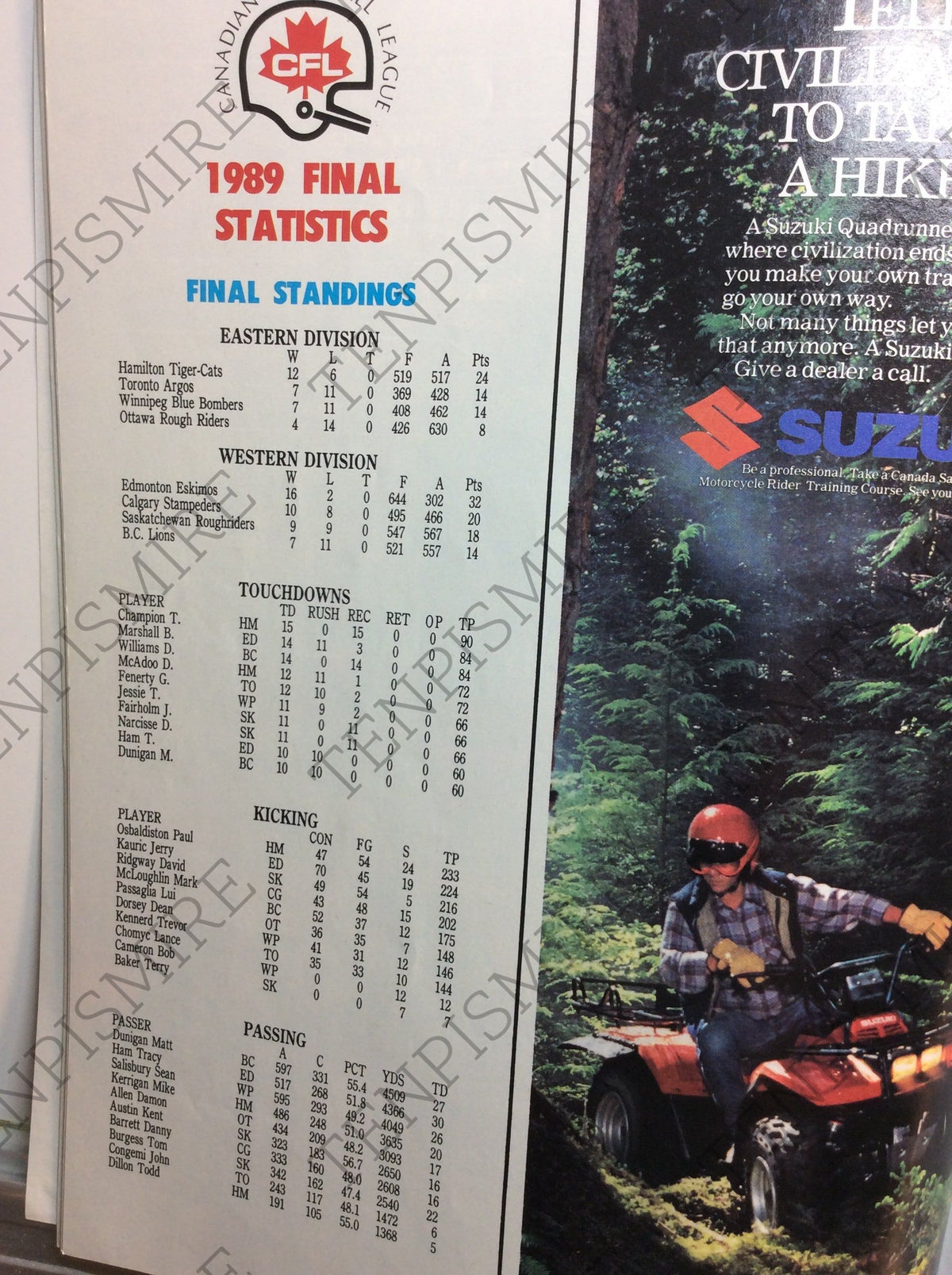 Tiger-Cats Game Day Program 1990 vs Saskatchewan