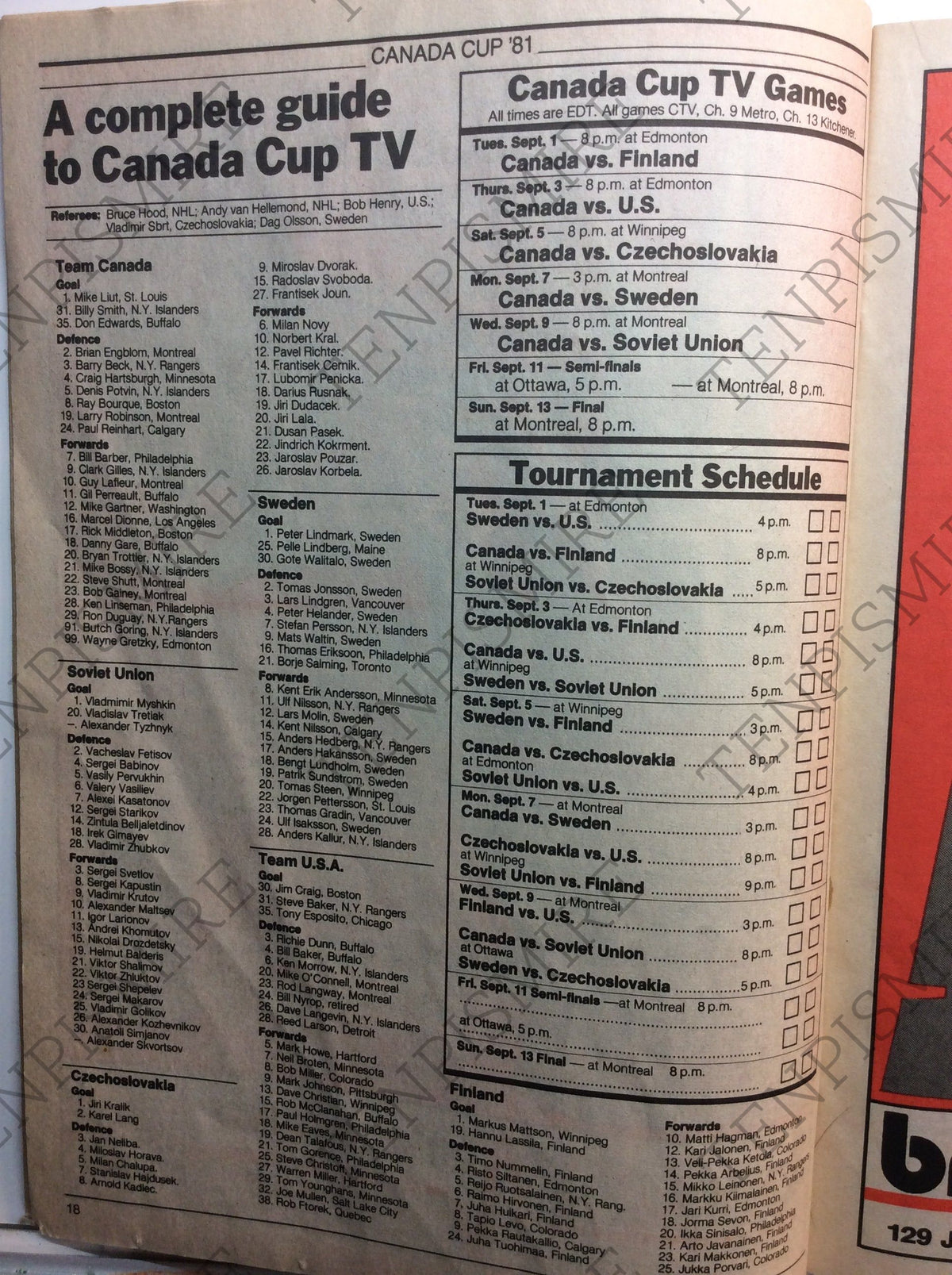 Canada Cup '81 - Toronto Star