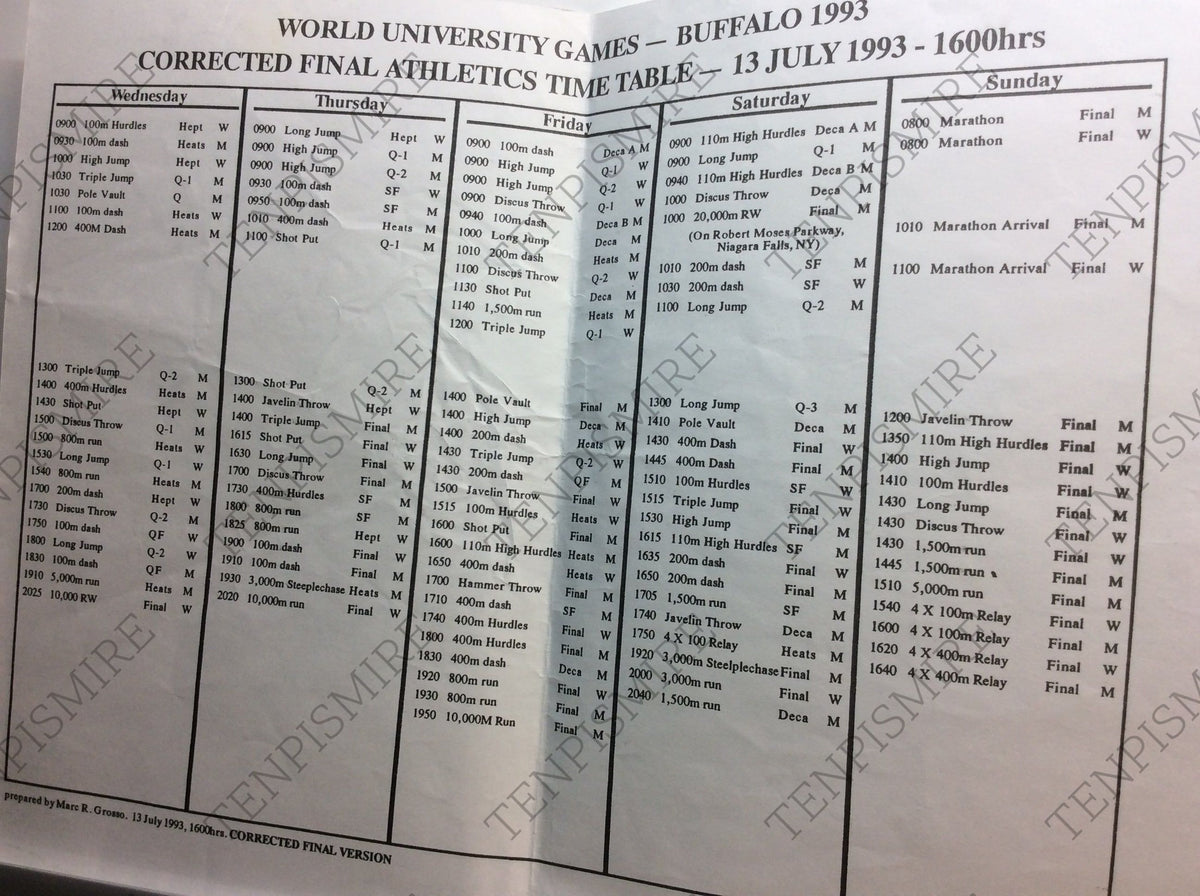 World University Games '93 Buffalo Schedule