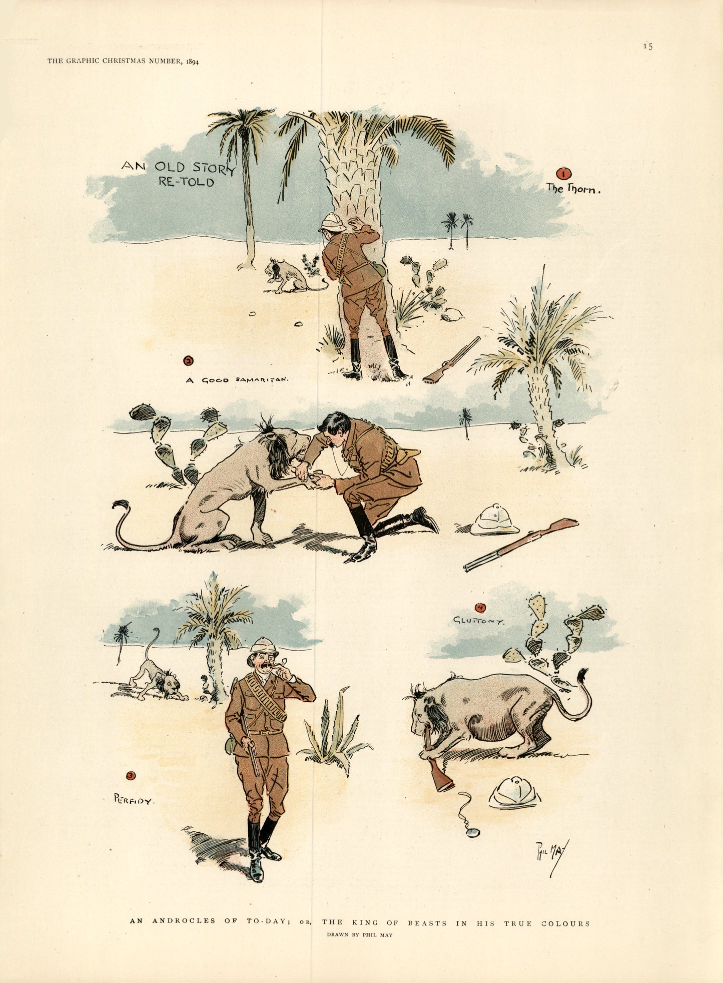 An Androcles of To-Day; or, The King of Beasts in His True Colours drawn by Phil May 1894