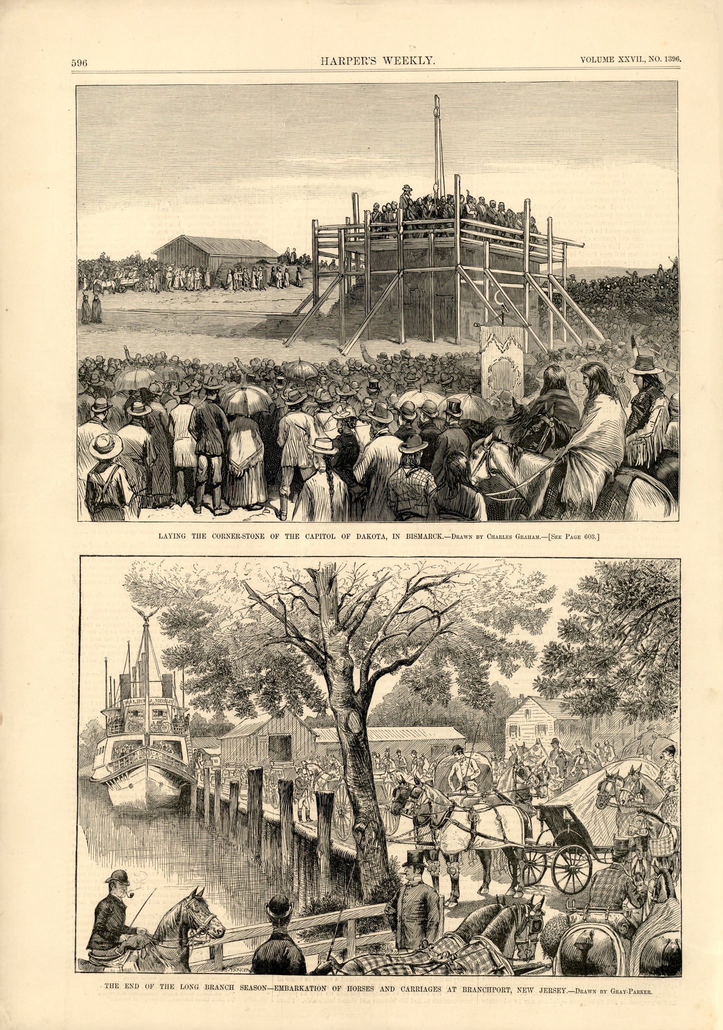 Laying the Cornerstone of the Dakota Territory Capitol, Bismarck — Harper's Weekly, 22 September 1883