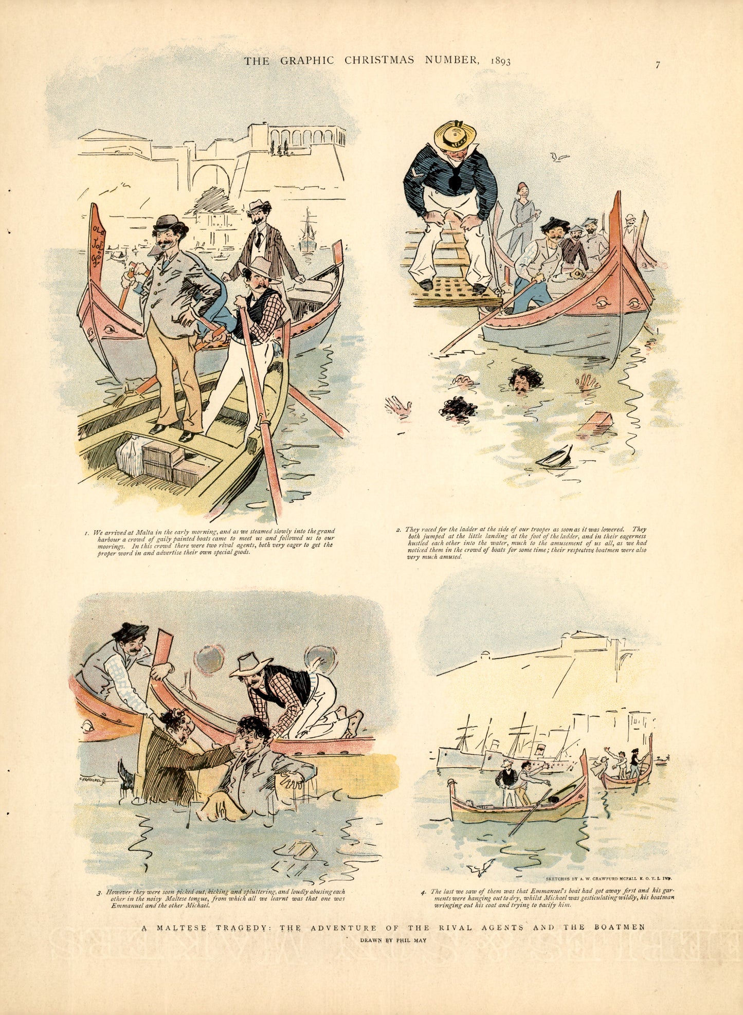 A Maltese Tragedy: The Adventure of the Rival Agents and the Boatmen   drawn by Phil May