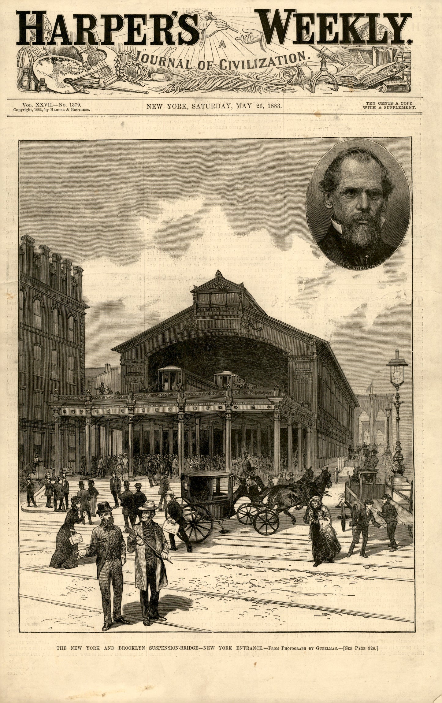 Opening of the New York and Brooklyn Suspension Bridge — Charles Graham, Harper's Weekly, 26 May 1883