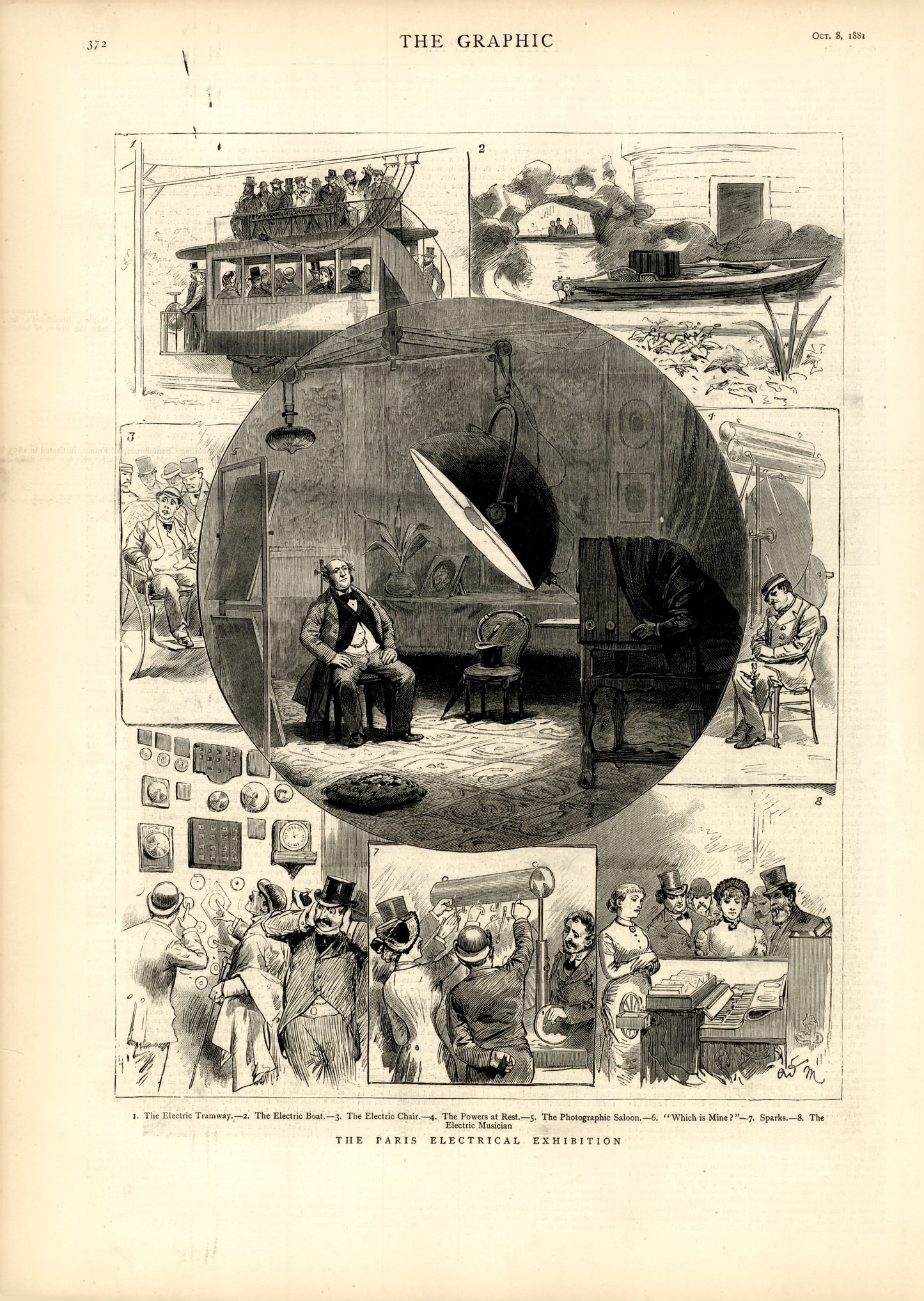 The Electrical Exhibition at Paris: Tramway, Electric Boat, Musical Automata and More — The Graphic, 1881
