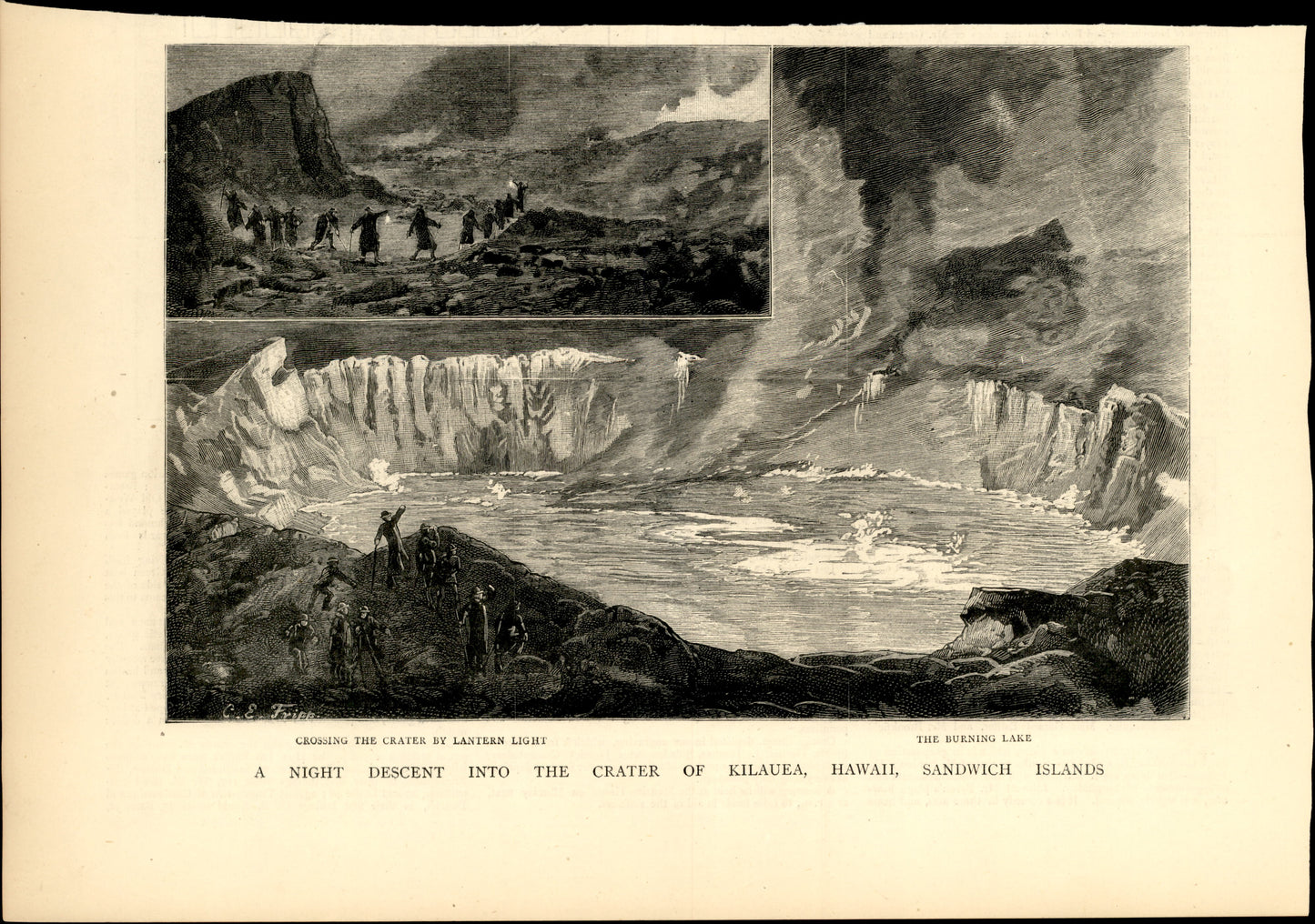 A Night Descent into the Crater of Kīlauea, Hawaii, Sandwich Islands — The Illustrated London News, 1883