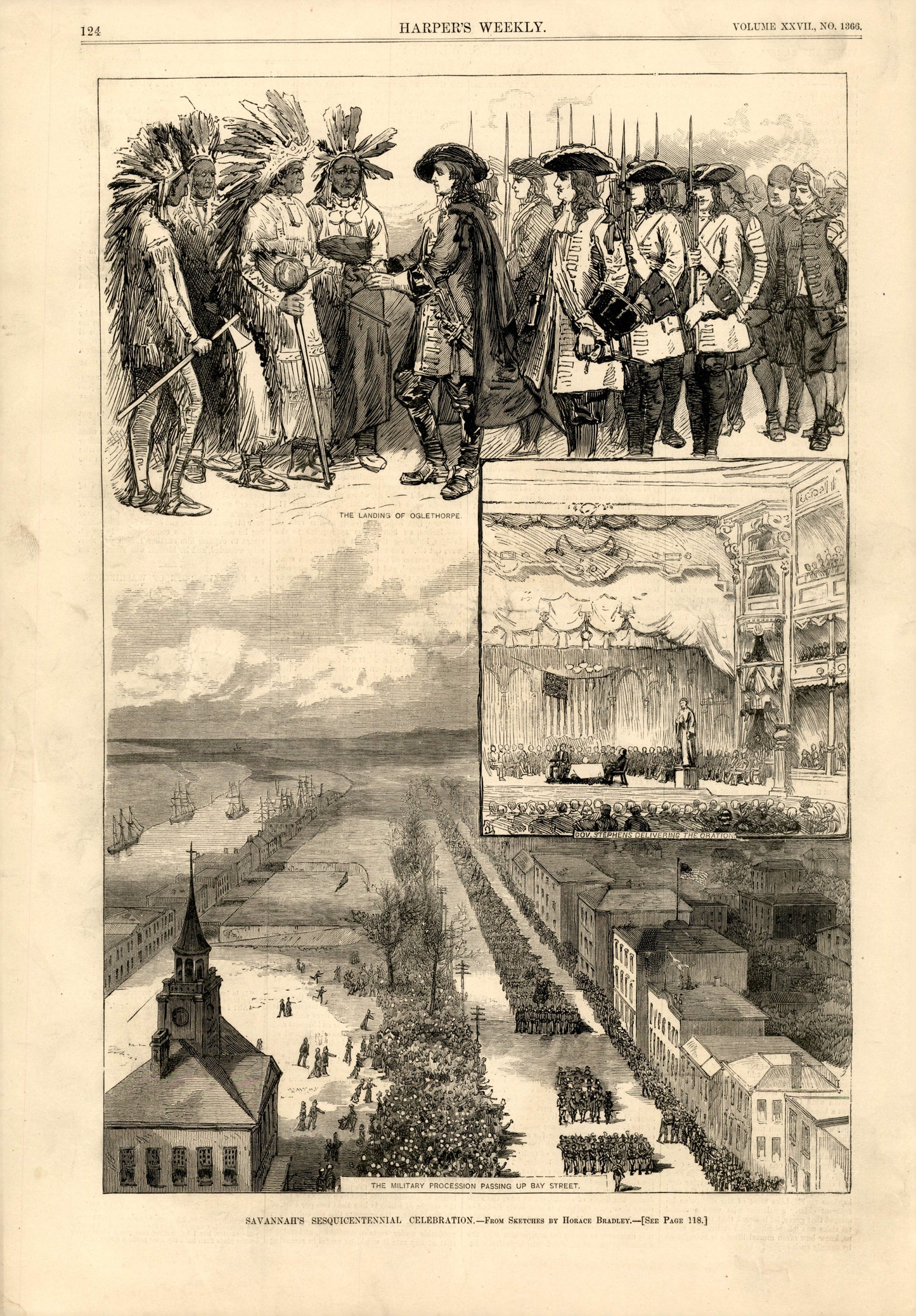 Savannah's Sesquicentennial Celebration: Governor Stephens Delivering the Oration — Harper's Weekly, 24 February 1883