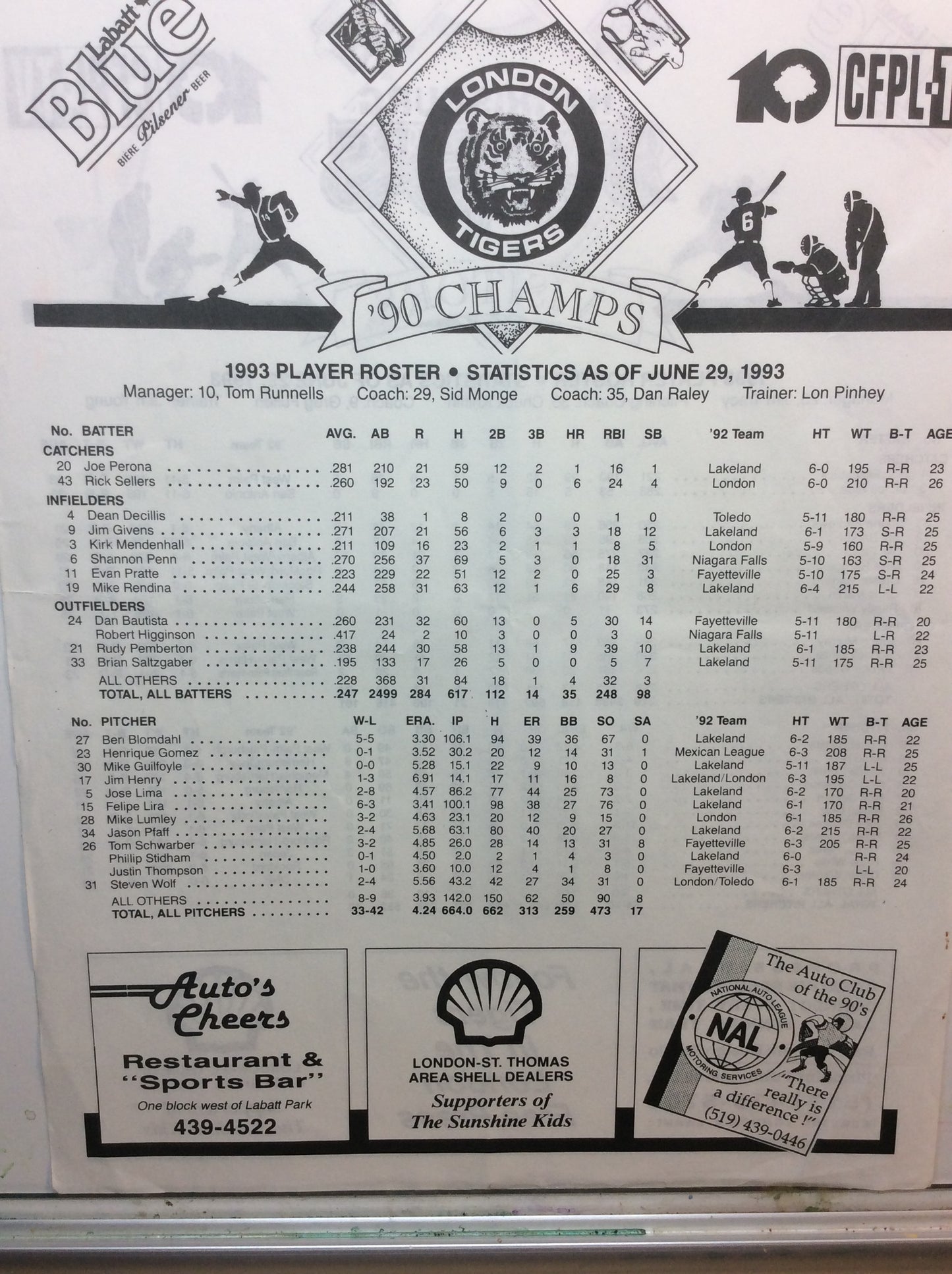 London Tigers Programs and Eastern League Media Guide 1993