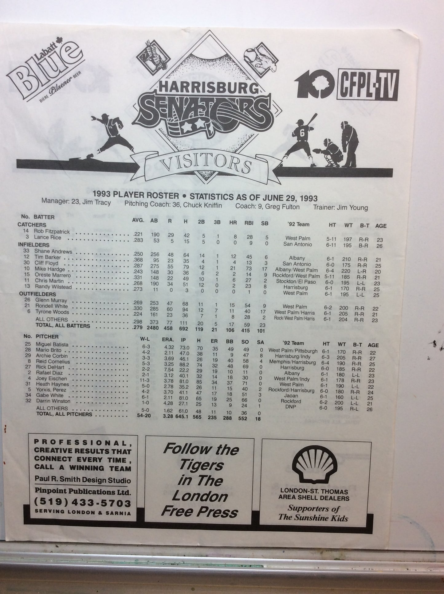 London Tigers Programs and Eastern League Media Guide 1993