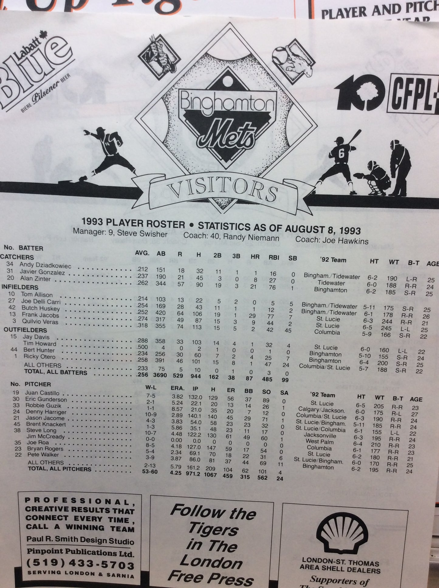 London Tigers Programs and Eastern League Media Guide 1993