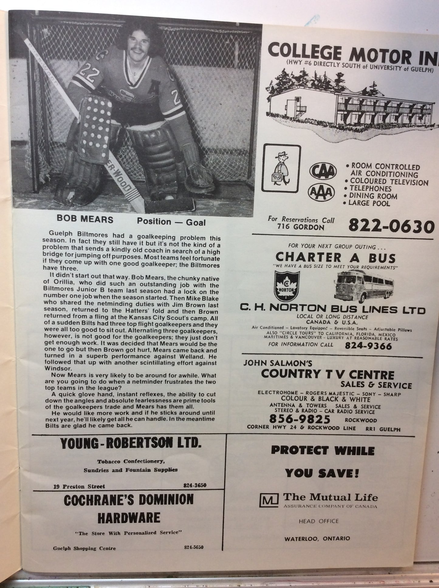 Guelph Biltmore "Mad Hatters" Program 1974-75