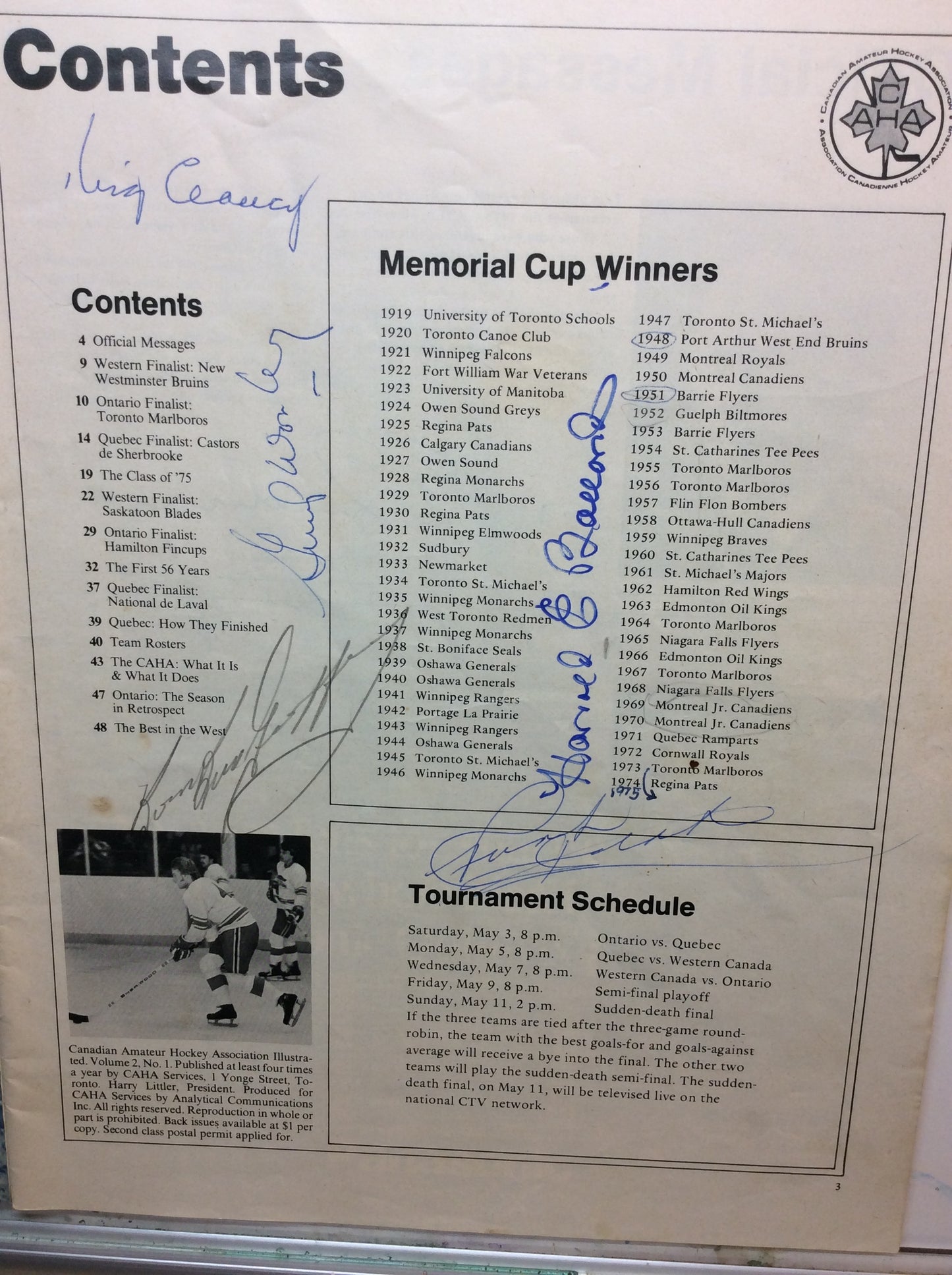 Autographed 1975 Memorial Cup Program