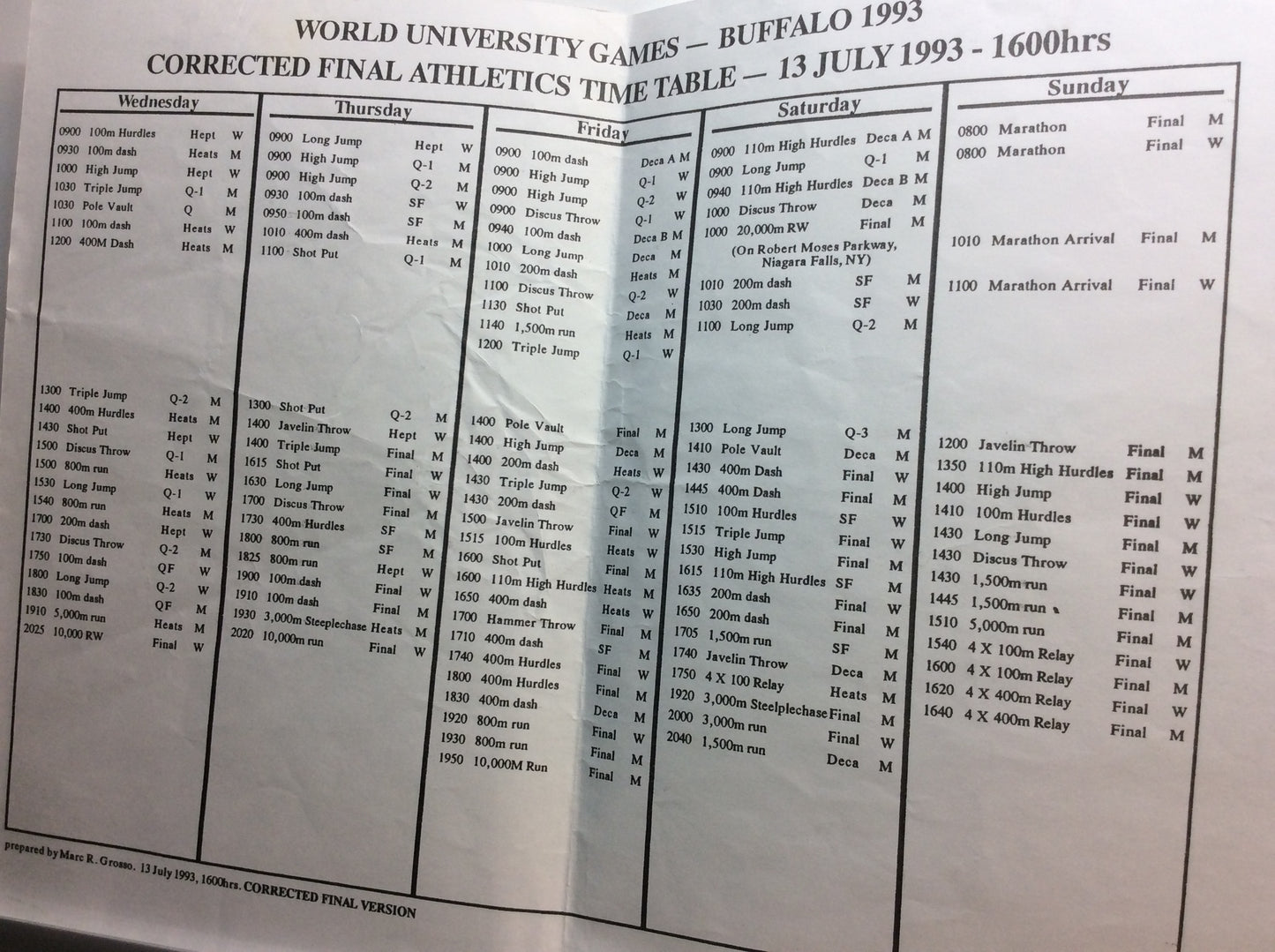 World University Games '93 Buffalo Schedule