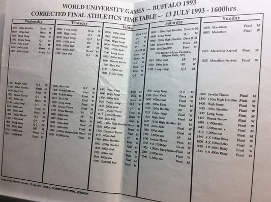 World University Games '93 Buffalo Schedule